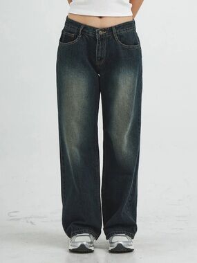 NWOT Lewkin Low Rise Washing Wide Jeans in Dark Blue size S